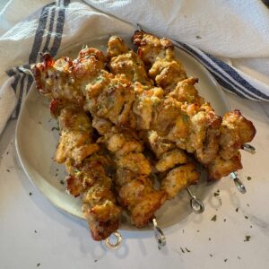 Garlic Parmesan Chicken Skewers Plated