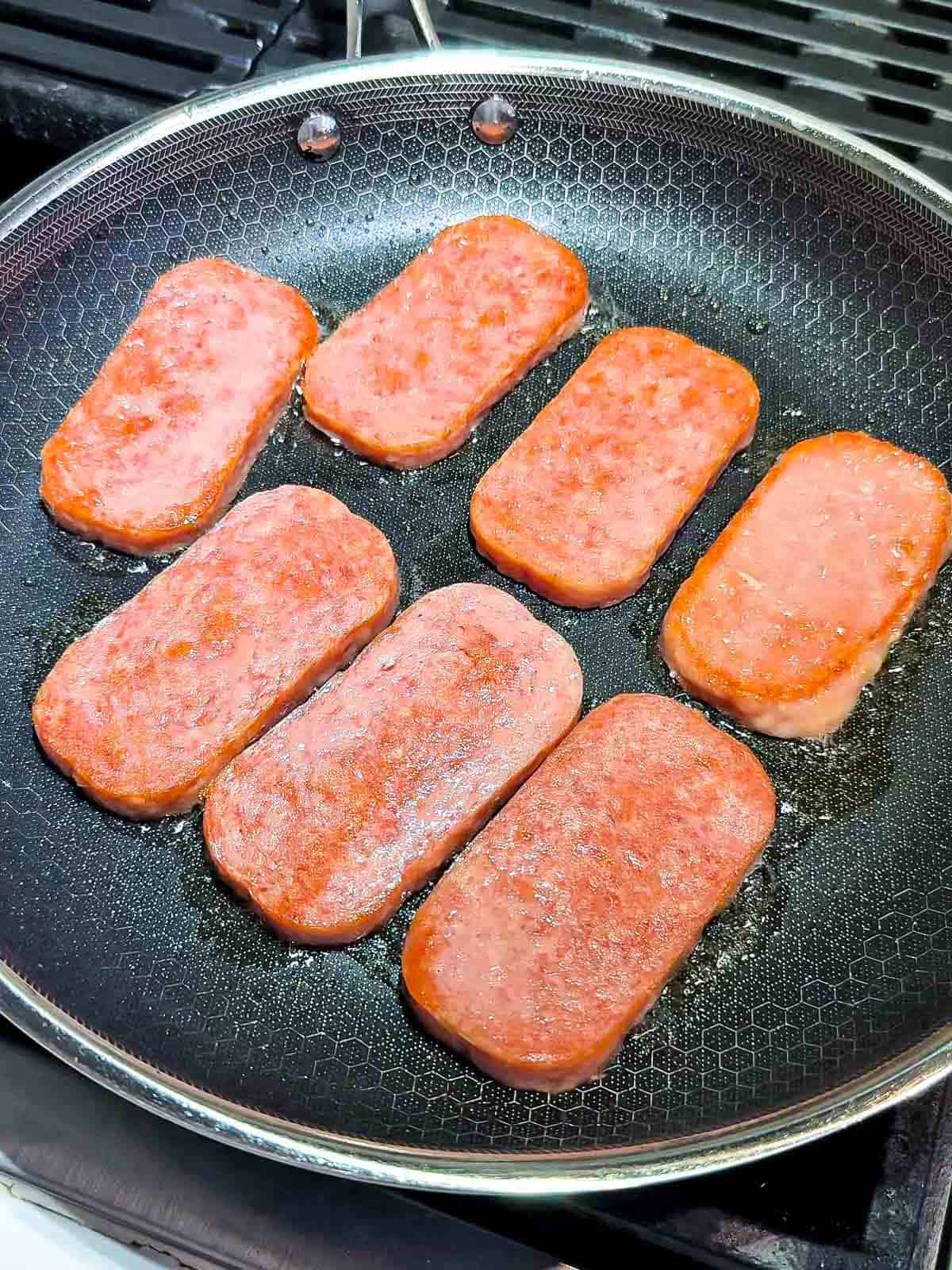 Searing spam for musubi