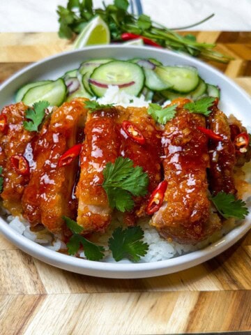 golden lava chicken thigh recipe served over rice