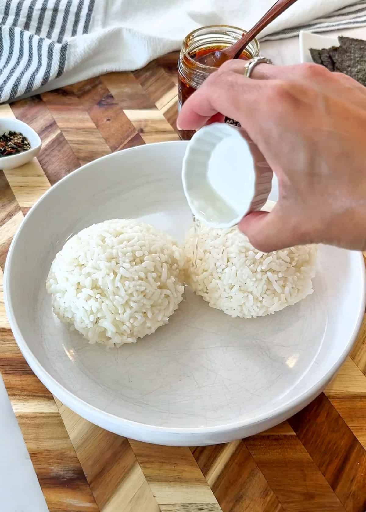 rice seasoned with rice vinegar for sushi rice